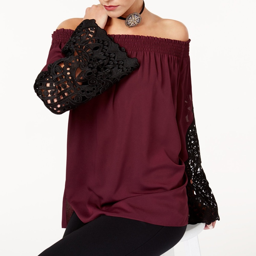 NWT Kobi Halperin Amie Burgundy Blouse with Lace Size M